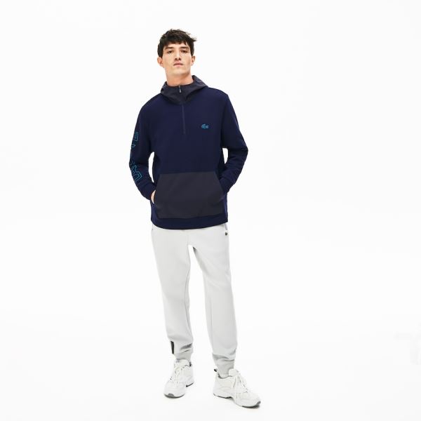 Lacoste Hooded Color-Block Zip Up Sweatshirt Pánské - Mikiny Tmavě Blankyt Blankyt / Tmavě Šedé | CZ